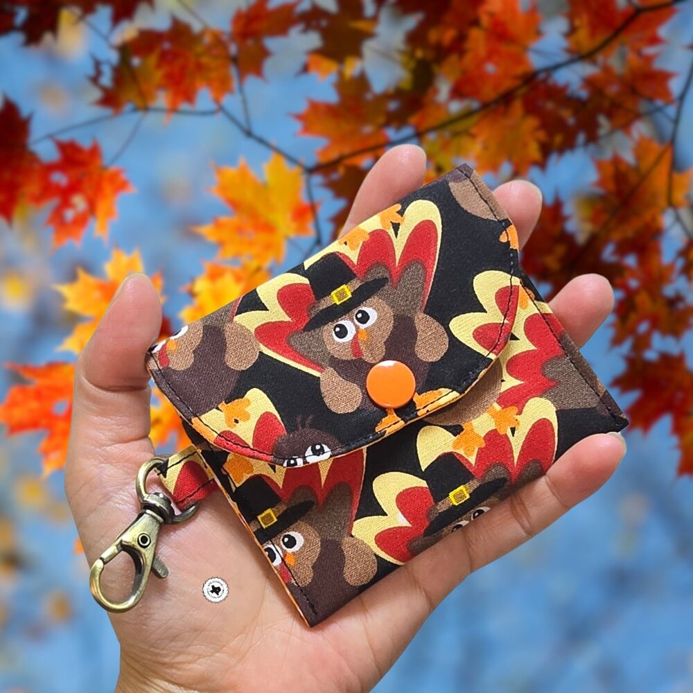 Handmade Thanksgiving Turkey Card Wallet with Keyring | Mini Wallet Bag Charm